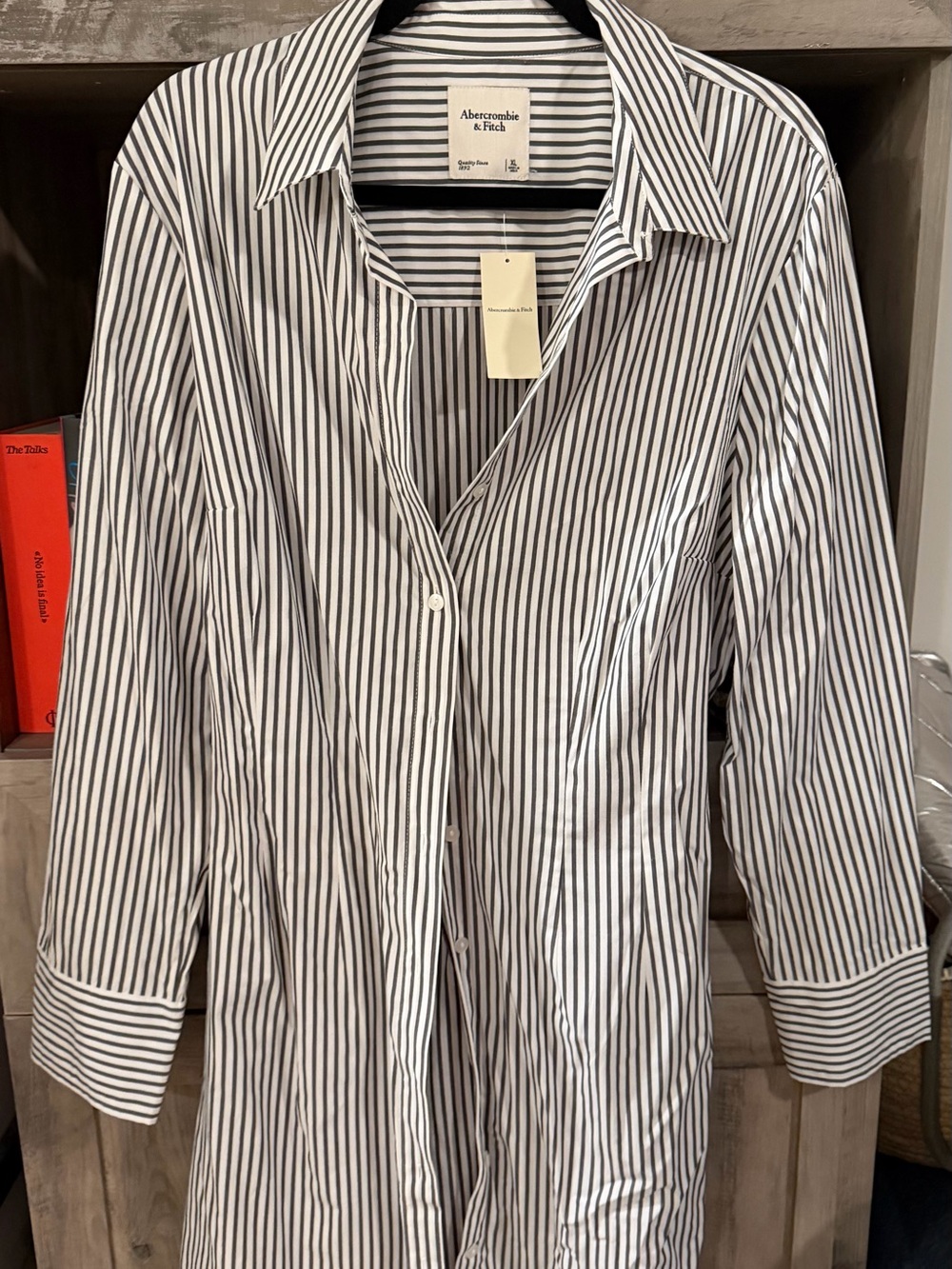Abercrombie & Fitch Black and White Striped Mini Shirt Dress